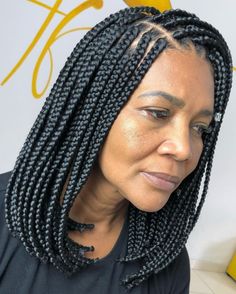 Box Braids Older Women, Bob Braids Hairstyles Short, Lob Braids, Mid Length Braids For Black Women, Afro Braided Hairstyles, Braids For Older Black Women Over 50, Two Goddess Braids, Shorts Braids, Bob Box Braids Styles