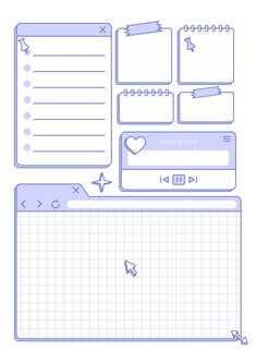 a blue and white planner page with notes, pencils, and hearts on it