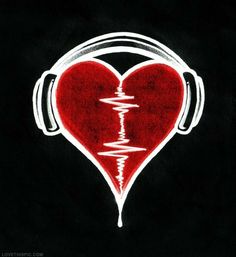 a red heart with headphones on it