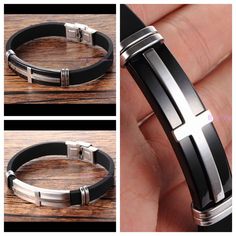 New Arrived Black Paddy Silicone 316L Stainless Steel Simple Elegant Mens Boys Bracelet Bangle 10mm*20.5cm 14g Wholesale Retail Boys Bracelet, Boys Bracelets, Bracelet Bangle, Simple Elegant, Chain Link Bracelet, Quality Jewelry, Mens Bracelet