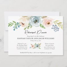 an elegant floral wedding reception card with watercolor flowers and greenery on the front