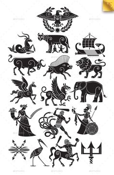 an image of ancient greek symbols and designs - miscellaneous objects / arts decoratives in black on white