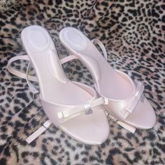 Pink Bows Kitten Heel Heel 7 Cm Size 6.5 Or 37 Very Comfortable And Supportive Wraps Around Ankle Sock And Heels, Satin Pink Heels, Cute Girly Items, 2000s Kitten Heels, 90s Kitten Heels, Cute Kitten Heels, Short White Heels, Girly Shoes High Heels, Kitten Heels Aesthetic