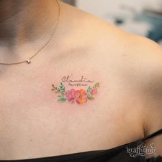 a woman with a tattoo on her chest that says, whatever is somewhere in the world