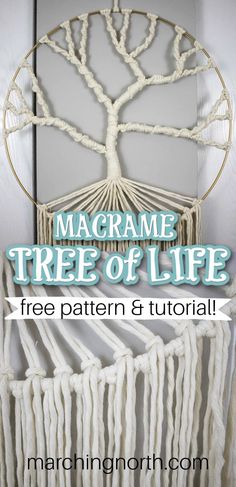 macrame tree of life hanging on the wall with text overlay that says macrame tree of life