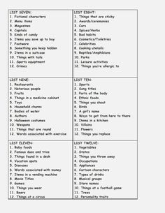 a table with the words and numbers for different things to do in front of it