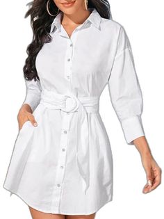 White Shirt Dress For Office, White Casual Mini Dress For Office, White Long Sleeve Shirt Dress For Office, White Long Sleeve Shirt Dress For Casual Wear, Long Sleeve White Shirt Dress With Buttons, White Long Sleeve Shirt Dress With Buttons, White Long Sleeve Shirt Dress For Casual Days, White Collared Mini Dress For Office, White Casual Dress With Button Cuffs