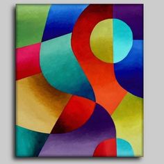 an abstract painting with different colors and shapes on the canvas, it is easy to put together