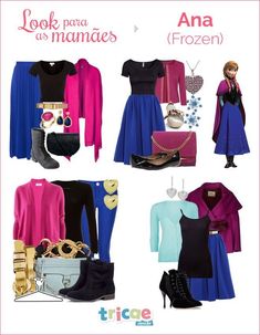 some clothes and shoes are shown in different colors, including pink, blue, black