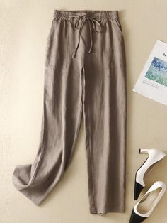 Women's Linen Pant Wide Leg Pants Loose High Waist Straight Pants Drawstring Casual Cotton Linen  Pants Loose Pants Cotton, Linen Straight Pants, Western Pants Outfit, Cotton Pants Women Casual, Cotton Pants Women Trousers, Ladies Linen Pants, Linen Trousers Women, Lenin Pants, Summer Pants For Women