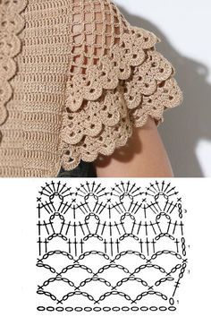 crochet patterns are shown on the left and right sides