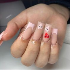 Pink French Tip Nails With Heart, Brown Acrylic Nail Ideas, S Nails Designs, Birthday Nails Gel, Cute Baddie Nails Short, Birthday Sets Nails, Nails Design Valentines, Dope Short Nail Designs, Short Exotic Nails