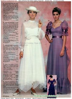 1983 JCPenney Fall Winter Catalog, Page 220 - Catalogs & Wishbooks 80s Wedding Dress, 80s Wedding, Vintage Clothes Patterns, Fashion Through The Decades, 1980 Fashion, White Flowy Dress, 80s And 90s Fashion, Floral Wedding Dress, Wedding Gowns Vintage