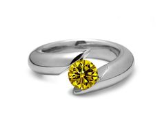 1ct Yellow Sapphire Bypass Tension Set Ring in Stainless Steel | Taormina Jewelry Bypass Engagement Ring, Tension Ring, Tension Setting, Rubber Bracelets, Bypass Ring, Set Ring, Mens Pendant, Ring Metal, Yellow Sapphire