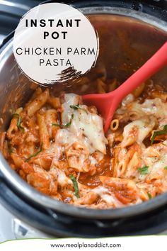 the instant pot chicken parm pasta is ready to be cooked in the slow cooker