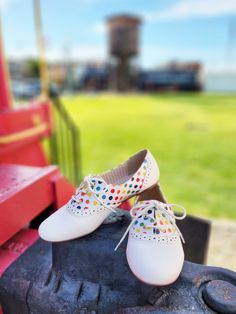 Rainbow Polka Dots, Classy Shoes, Comfortable Heels, Proud To Be, Customer Care, Vegan Friendly, Cut And Style, Soft Leather, Saddle