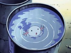 an animated image of a fish in a bucket