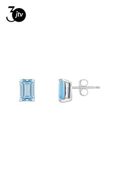 6x4mm emerald cut aquamarine rhodium over 14k white gold stud earrings. Measures approximately 0.25" L x 0.17" W and have post with friction backings. Modern Emerald Cut Gemstone Earrings, Blue Emerald Cut Earrings For Gift, Classic Blue Topaz Baguette Cut Jewelry, Modern Emerald Cut Earrings With Prong Setting, Modern Jewelry With Emerald Cut Blue Topaz, Modern Blue Topaz Jewelry Emerald Cut, Modern Blue Topaz Emerald Cut Jewelry, Modern Baguette Cut Birthstone Jewelry, Modern Emerald-cut Blue Topaz Jewelry