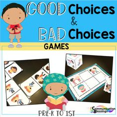 the good choices and bad choices game is shown with two pictures of children on it