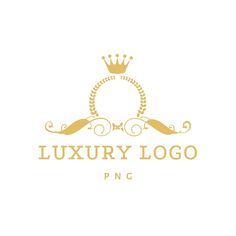 the luxury logo is designed with gold and white colors, as well as an elegant crown