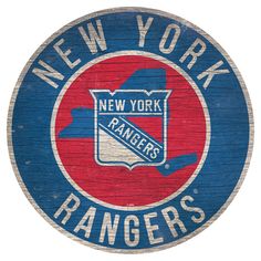 the new york rangers logo on a wooden sign