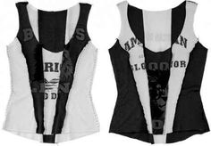 two women's vests with black and white designs on them, one has an american flag