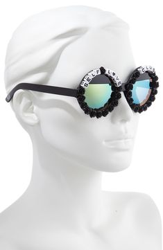 Keep your look on point while you take some time for yourself with these round, retro-chic sunglasses embellished with flowers and beads. Style Name:Rad + Refined Self Love Club Round Sunglasses. Style Number: 6050251. Available in stores. Chic Round Frame Sunglasses For Party, Party Sunglasses With Round Glass Frame, Party Sunglasses With Gradient Round Lenses, Party Sunglasses With Gradient Round Frame, Party Round Frame Glass Sunglasses, Black Round Sunglasses, Chic Sunglasses, Green Mirrors, Retro Chic