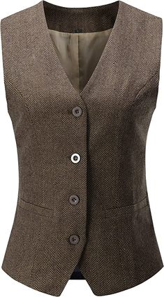 V VOCNI Women's Fully Lined 4 Button V-Neck Economy Dressy Suit Vest Waistcoat at Amazon Women's Coats Shop Suit Vest Outfits, Casual Suit Vest, Smart Casual Women Outfits, Steampunk Jacket, Smart Casual Women, Tweed Waistcoat, Coat Trends, Vest Waistcoat