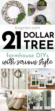 the collage shows different types of wreaths with text overlay that reads, dollar tree farmhouse diy's winter season style