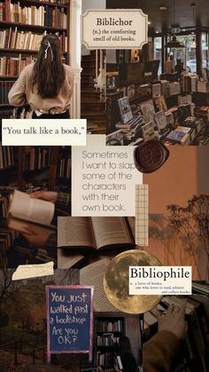 a collage of books and pictures with the words bibliophilie on them