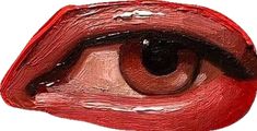 an eye with red paint on it's iris and part of its body visible