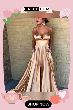 Summer Women's Sexy V Neck Dress Camisole Solid Color Sleeveless Fashion Evening Dress Champagne Formal Dresses, Champagne Prom Dress, Spaghetti Strap Prom Dress, V Neck Prom Dresses, Prom Long, Evening Dresses With Sleeves, Sleeveless Outfit, Prom Dresses Modest, Evening Dress Fashion