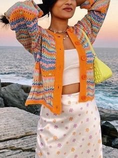 ⚡️Free Shipping 2022 Striped Crochet Knit Cardigan Orange S under $38.00 in Sweaters Online. Style: Casual, Street. Color: Orange. Fabric Content: Acrylic. Fit Type: Regular. Neckline: Crew Neck. Sleeve Length: Long Sleeve. Design: Front Button Fastening, Multi Stripe Detail. ✓2022 SPRING DROPS. Check reviews and order Striped Crochet Knit Cardigan today. Plaid Pullover, Cardigan Design, Winter Attire, Rainbow Sweater, Plus Size Cardigans, Plus Size Fits, Button Cardigan, Sweaters Online, Leather Dresses