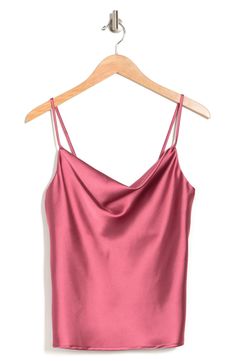 Constructed from smooth satin, a cowl-neck camisole lends elegant versatility to your date-night looks. 26" length (size S) Cowl neck Spaghetti straps Woven 97% polyester, 3% spandex Machine wash cold, line dry Made in the USA of imported materials Model stats: 5'10", 32" bust, 25" waist, 36" hip. Model is wearing size S. Solid Tank Tops, Mauve Color, Night Looks, Pink Satin, Dark Pink, Cowl Neck, Spaghetti Strap, Camisole Top, Spaghetti