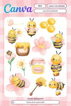 a sticker sheet with bees and honey