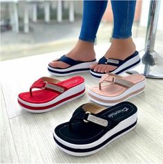 Product information: Color: red, black, blue, pinkUpper material: PUProduct Category: HerringboneToe shape: round toeStyle: Europe and AmericaSole material: EVAInside material: PUSize Information: Size: 35,36,37,38,39,40,41,42,43Packing list：Sandalsx1 Heeled Flip Flops, Summer Flip Flops, Beach Slippers, Flip Flop Slippers, Red Shoes, Mary Jane Sneaker