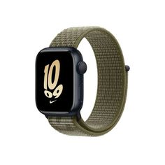 an apple watch with the nike logo on it's side and a green band