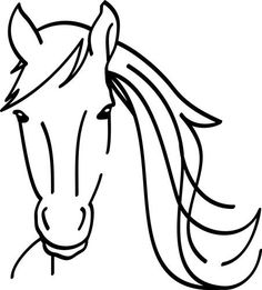 a line drawing of a horse's head with long manes and tail blowing in the wind