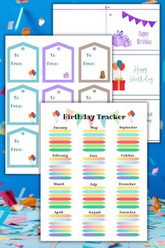 birthday tracker with balloons and confetti in the background