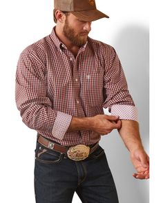 Cowboys Men, Cowboy Outfits, Fitted Shirt, Contrast Collar, Men Fits, Western Shirt, Red Shirt, Look Your Best, Plaid Print