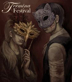 two people with masks on their faces and the words fermina festival above them