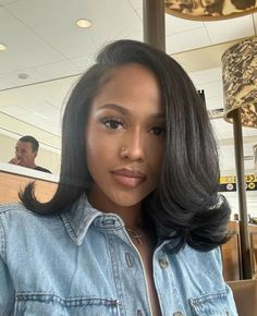 Zaria Peterson Hairstyles, Nia Long Bob, Short Bombshell Curls Black Women, Side Part Shoulder Length Hair Weave, Side Swoop Flipped Ends, Silk Press Natural Hair Mid Length, Long Bob Silk Press, Slik Press With Natural Hair, Round Face Haircuts Black Women