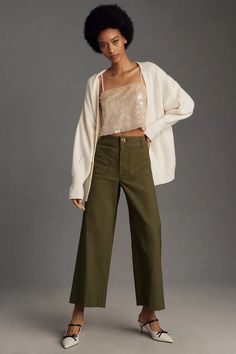 The Colette Cropped Wide-Leg Pants by Maeve | Anthropologie Cropped Wide Leg Trousers, Cropped Wide Leg Pants, Wide Leg Trousers, Clothes For Sale, Wide Leg Pants, Pant Jumpsuit, Button Up Shirts, Dress Shop, Anthropologie