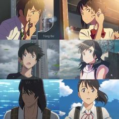 anime characters with different expressions in the same scene, one is talking on his cell phone