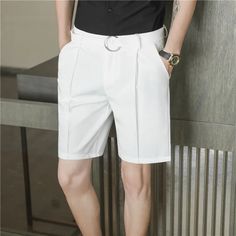 SPECIFICATIONS Applicable Scene: Daily Style: Casual Pattern Type: Solid Applicable Season: summer Material: Polyester Pant Style: Regular Fit Type: Regular Gender: MEN Waist Type: MID Item Type: Shorts Length: Shorts Closure Type: Zipper Fly White Solid Color Shorts, Shorts Korean, Men Waist, Korean Fashion Casual, Polyester Pants, Summer White, Men Summer, Shorts Men, Pleated Shorts