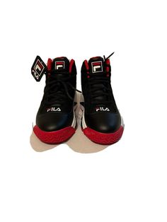 MENS FILA CLASSIC LIMITED EDITION BLACK RED JAMAL MASHBURN MB BASKETBALL SNEAKER. Brand new with tag no box never worn Leather Basketball Shoes With Cushioned Footbed, Leather Jordan Basketball Shoes With Branded Insole, Leather Jordan Basketball Shoes, Leather Basketball Shoes With Rubber Sole, Leather High-top Sneakers For Basketball, Leather Basketball Sneakers With Round Toe, Black High-top Sneakers For Basketball With Rubber Sole, Basketball Sneakers, Dc Sneaker