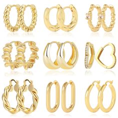 PRICES MAY VARY. 【Hoop Earrings Set for Women】 These 14k Gold plated hoop earrings for women are a timeless accessory that never goes out of style. The sleek, minimalist look is perfect for everyday wear, and can be paired with other earrings for a trendy, layered look 【 Size】: Please pay attention to size info before purchase. There are several sizes of hoop earrings in a set. Meet different needs of wearing. Small size with a sharp look for daily wearing 【 Hypoallergenic & Lightweight and Dura Christmas Gift For Women, Small Gold Hoop Earrings, Small Gold Hoops, Chunky Jewelry, Hoop Earring Sets, Hypoallergenic Jewelry, Huggie Earrings, Timeless Accessories, Huggie Hoop Earrings