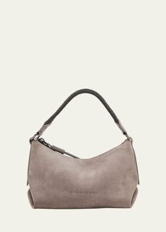 Brunello Cucinelli Mini Monili Suede Shoulder Bag - Bergdorf Goodman Leather And Brass, In Depth, Brunello Cucinelli, Bergdorf Goodman, Zip Top, Top Designers, Suede Leather, Tops Designs, Shoulder Strap