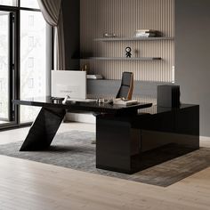 a modern desk in an empty room