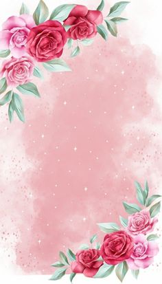 pink roses with green leaves on a watercolor background